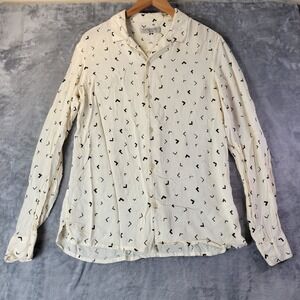 AllSaints Women M Ivory Black Geometric Long Sleeve Button‎ Up Top Minimalist